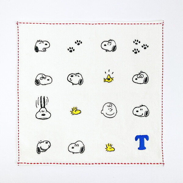 スヌーピー ミニタオル アイコン(T) イニシャル アイボリー ハンカチ SNOOPY