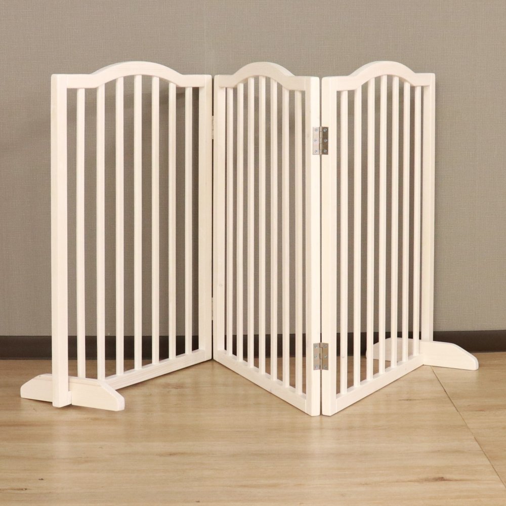ペットフェンス giocoso 完成品 パイン材 天然木 ライトブラウン・ホワイト W58×D2.2×H75cm/1枚x3枚隙間:約4.7cm ペットゲート 犬 猫 柵 ペット用品 ライトブラウン ホワイト おしゃれ 新生活