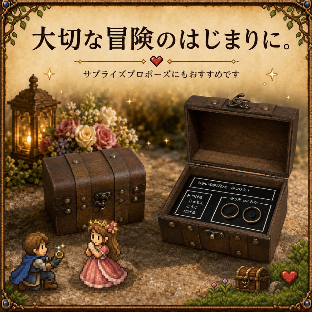 【宝箱リングピロー】リングピロー 宝箱 リングボックス 結婚式 ウェディング リングボーイ リングガール ゲーム風 名入れ プレゼント ギフト プロポーズ サプライズ 婚約指輪 結婚祝い ウェルカムスペース 個性的 変わった 面白い アンティーク おしゃれ かわいい