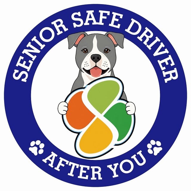 カーサイン 高齢者マーク SENIOR SAFE DRIVER アメリカンスタッフォードシャーテリア ステッカー シール 直径13cm 肉球 日本製 車