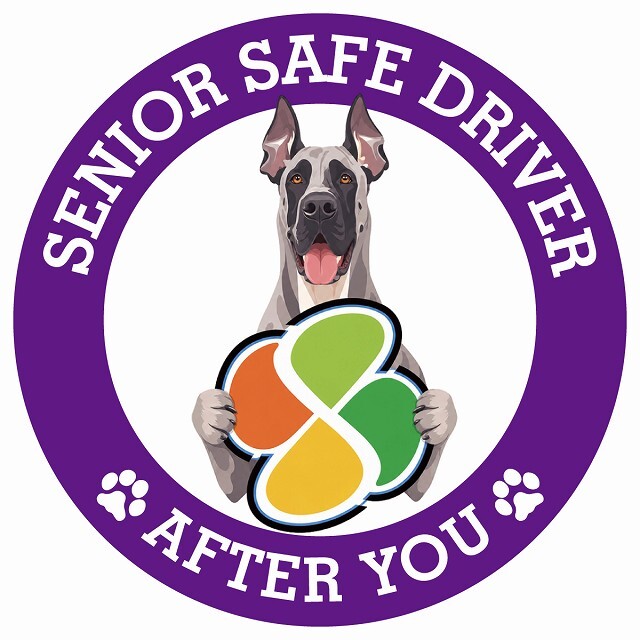 カーサイン 高齢者マーク SENIOR SAFE DRIVER グレートデン ステッカー シール 直径13cm 肉球 日本製 車