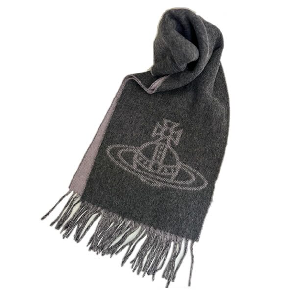 ヴィヴィアンウエストウッド マフラー Vivienne Westwood 81030006 W01MK P410 Double Face Scarf ANTHRACITE グレー リバーシブル ビッグオーブロゴ