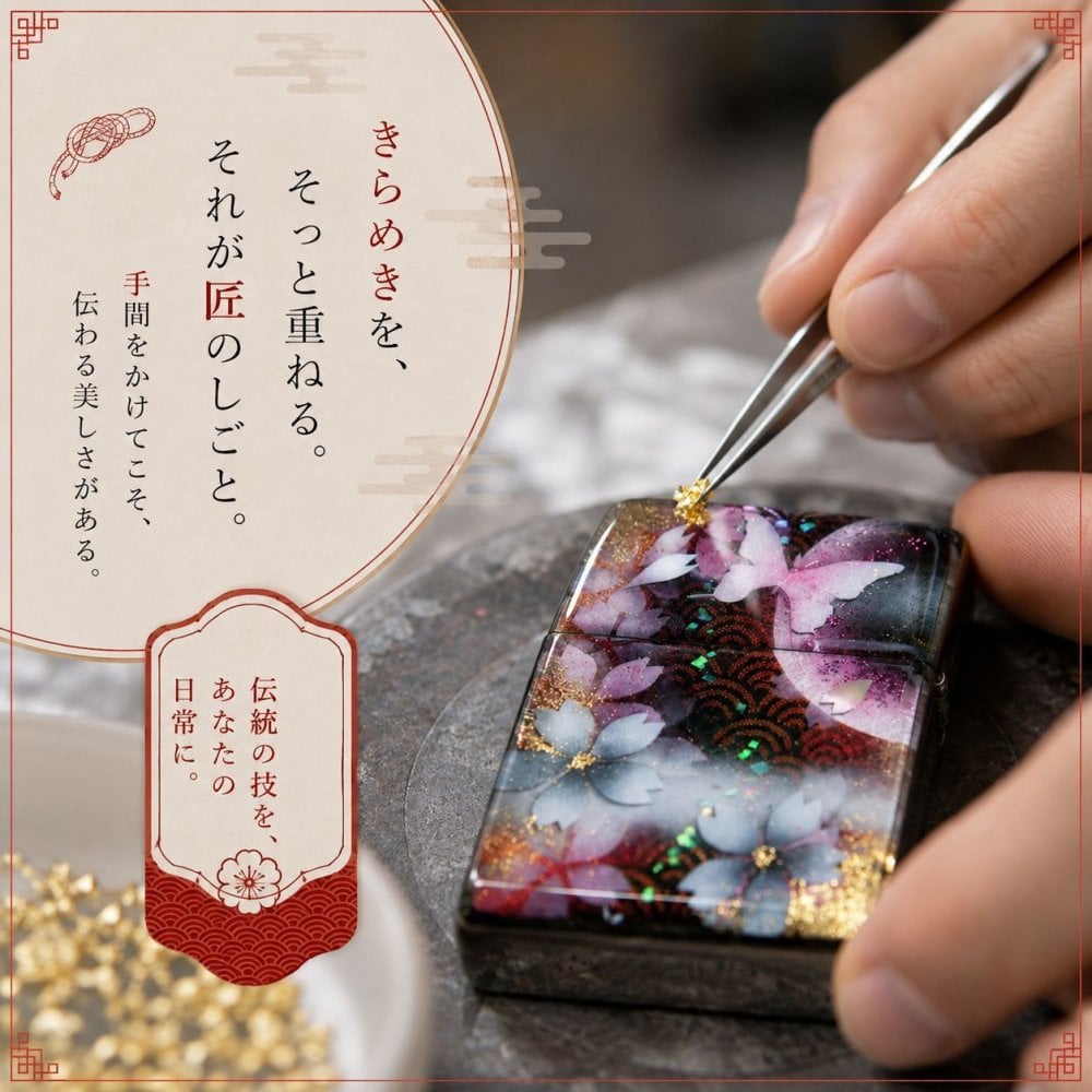 職人の手作り！和柄ペアzippo『亜』名入れ 送料無料 和風 桜 工芸 ハンドメイド ジッポ ライター 喫煙具 電子タバコ アイコス イルマ ギフト プレゼント