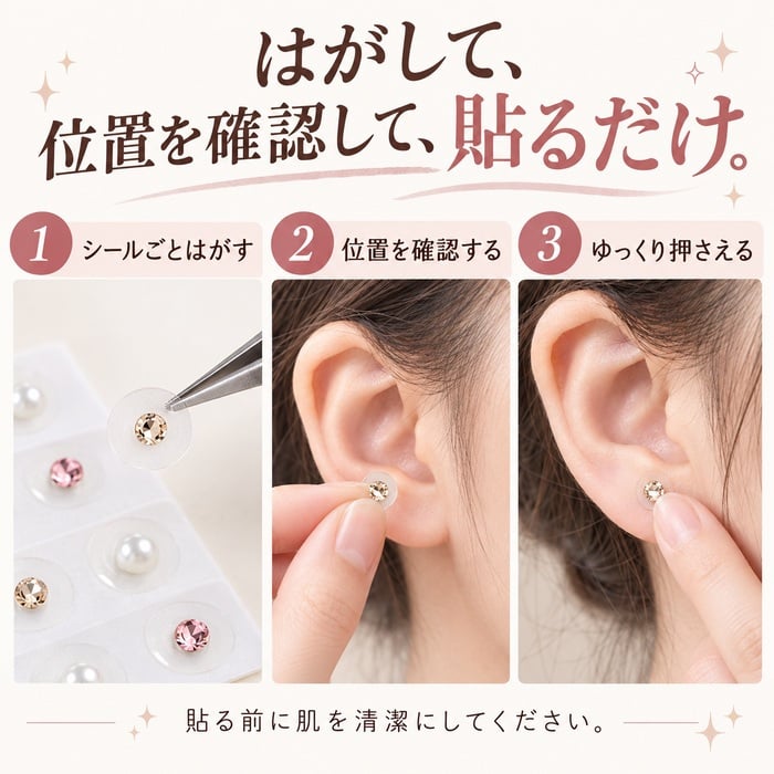 耳つぼジュエリー 12粒入り スターターキット 耳ツボシール 耳つぼ ステンレス 耳ツボジュエリー セルフ 簡単 まるでピアス かわいい おしゃれ パール クォーツ 