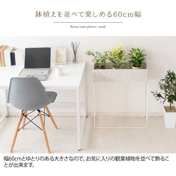 ガーデン エクステリア フラワースタンド 室内 白 プランタースタンド ラタン 玄関 幅60 花台 籐 高さ70 プランター ハイ スリム 1段 おしゃれ 高め アイアン モダン インテリア スチール 北欧 室内用 玄関先 玄関前 玄関ホール 多肉 家具