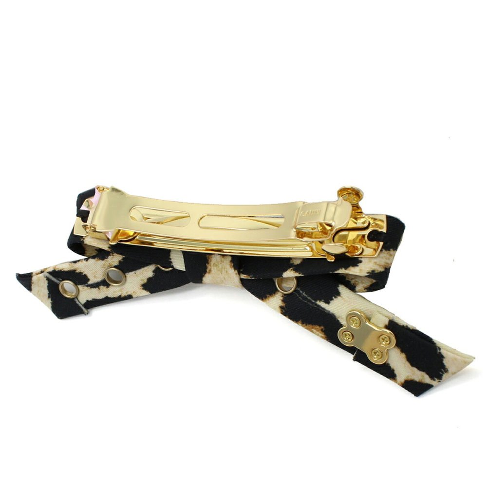 ガニー GANNI ヘアアクセサリー リボン バレッタ A6656-943 Eyelet Bow Barrette レディース レオパード 海外正規品