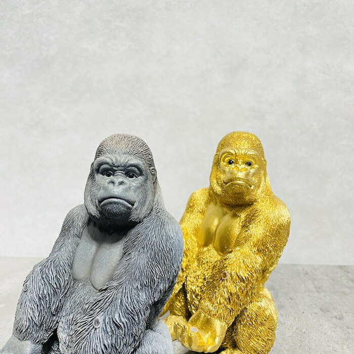 スマホスタンド おしゃれ 卓上 ゴリラ 置物 高さ18cm 動物 黒 金 グッズ 金色 アニマル オブジェ 縁起物 豪華 プレゼント ギフト かわいい  リアル おもしろインテリア スマホホルダー デスク ガーデンオーナメント 玄関 雑貨 写真立て メニュー立て 面白い ゴールド woobia