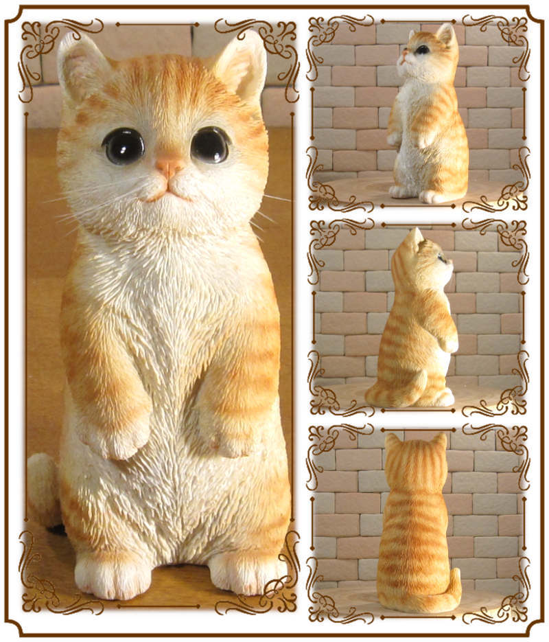 猫　置物 リアル　シンお願いキャット　４　チャトラ　ネコ　動物オブジェ　ガーデン　オーナメント　店舗　カウンター　装飾　オブジェ　インテリア　玄関先　庭　ねこ好きさん人気ギフト　動物人気ギフト　クリスマスプレゼント　お誕生日祝い　母の日人気　父の日人気　敬老の日人気