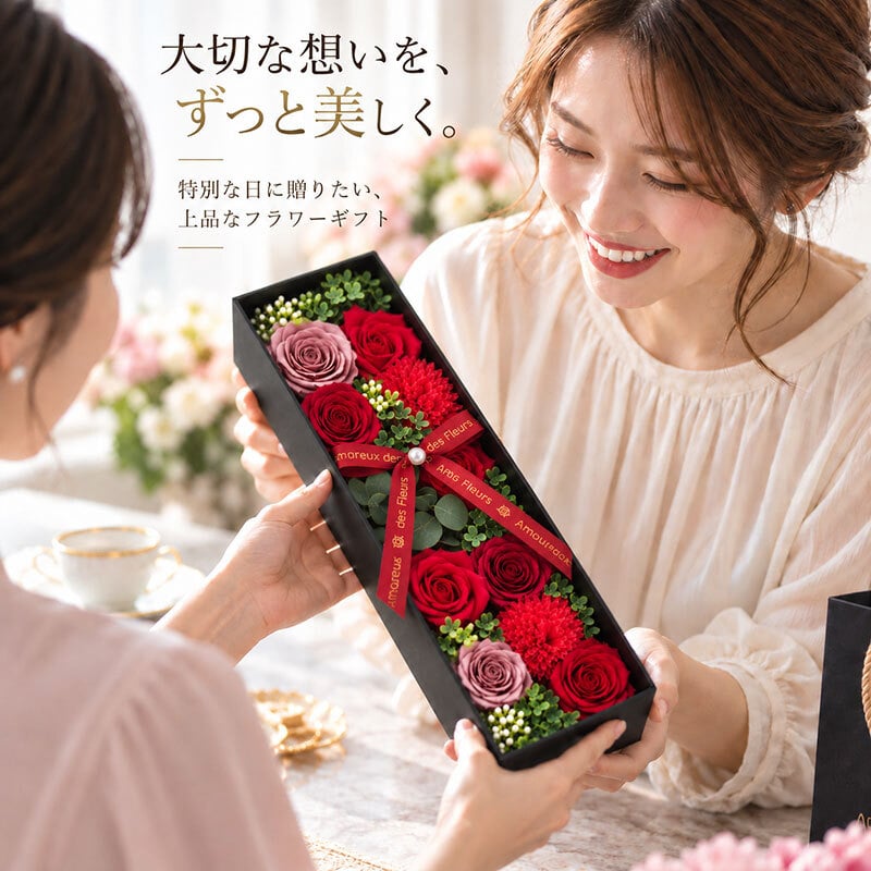 ソープフラワー カヌレ ロングボックス レッド ピンク ブルー ラベンダー 石鹸の香り 枯れない花 ギフト プレゼント 誕生日 結婚祝い 退職祝い 新築祝い 開店祝い 還暦祝い 内祝い 御礼 女性 母 妻 観賞用 グリーン アムール・デ・フルール