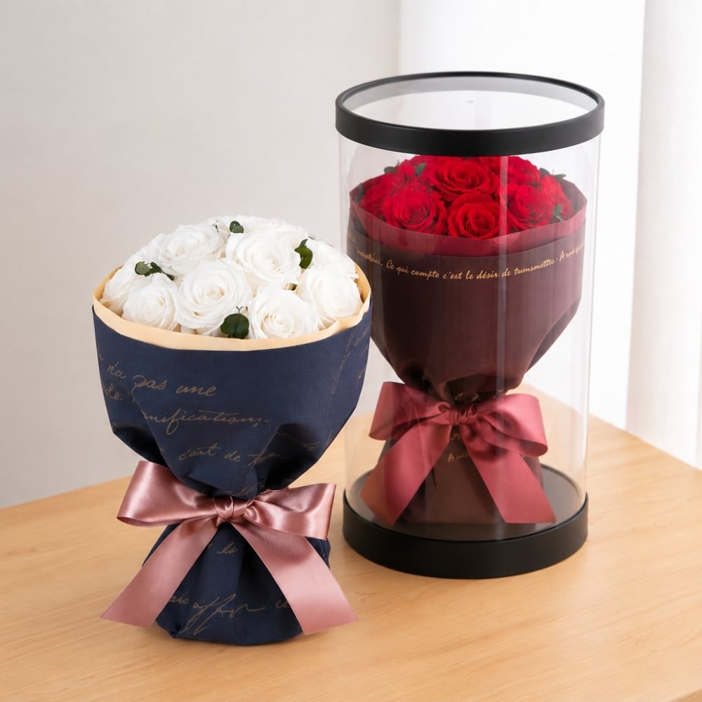 プロポーズ 花束 プリザーブドフラワー ギフト 12本 バラ 【ローズスタンドブーケ】 結婚 誕生日 プレゼント 記念日 サプライズ 婚約 記念日 周年記念 結婚記念日 銀婚式 金婚式 10周年 15周年 開店祝い 開業祝い 開院祝い 喜寿 還暦 傘寿 米寿 卒寿 白寿 百寿 お祝い フラワーアレンジメント フラワーギフト ブーケ 長持ち メッセージカード 母の日 クリスマス