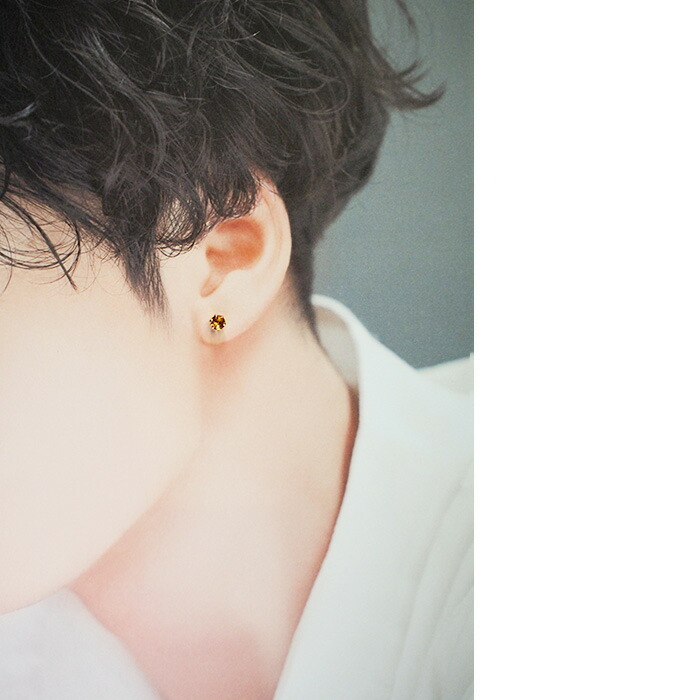 メンズピアス 片耳 18金 18K シトリン 大粒 5mm シンプル セカンドピアス つけっぱなし 男性 女性 プレゼント プレゼント