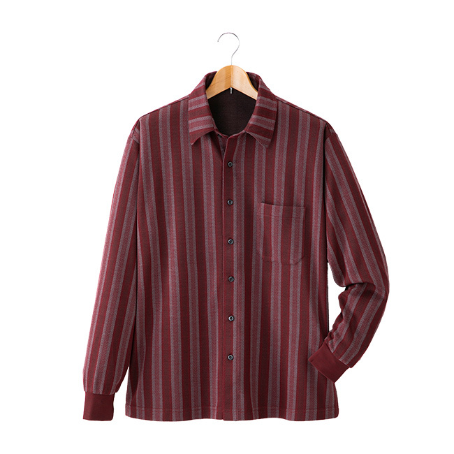 Pierucci ピエルッチ 前開き ストライプ ニットシャツ 2色組[メンズ ストライプ シャツ 長袖 ポロシャツ風 春 秋 冬 シニア 紳士服 ポロシャツ おしゃれ 父の日 敬老の日 ギフト 贈り物 上品 カジュアル 50代 60代 70代 80代]