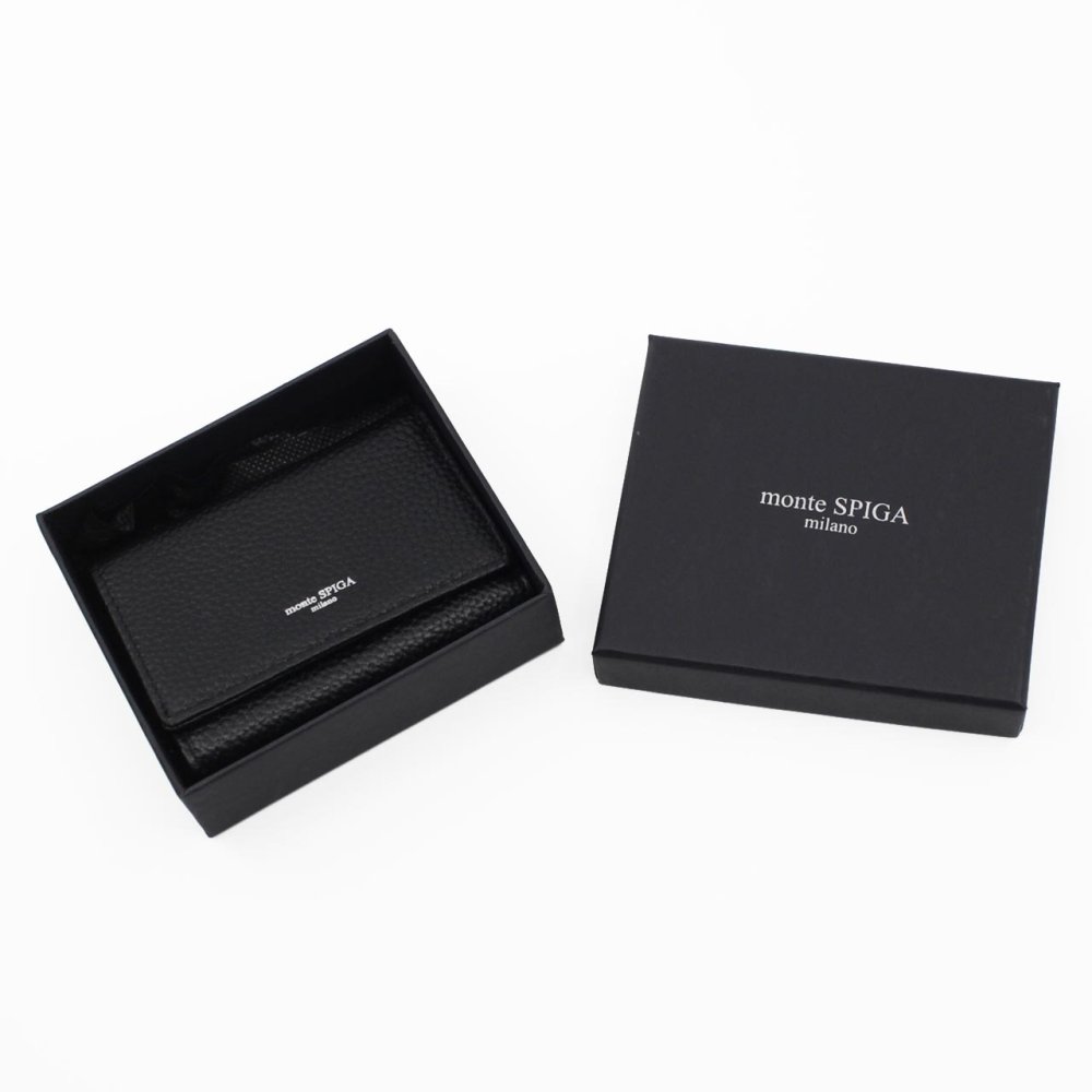 モンテスピガ　monte SPIGA　三つ折り財布　コンパクト財布　MOSMSP501BK　ブラック　黒　シュリンクレザー　牛革　トライフォード ウォレット