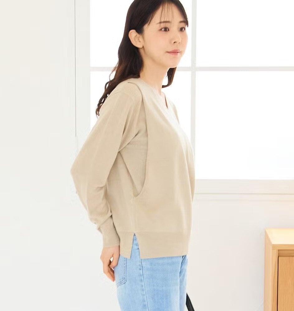 【送料無料】授乳服〈授乳/マタニティ〉Vネックニットトップス