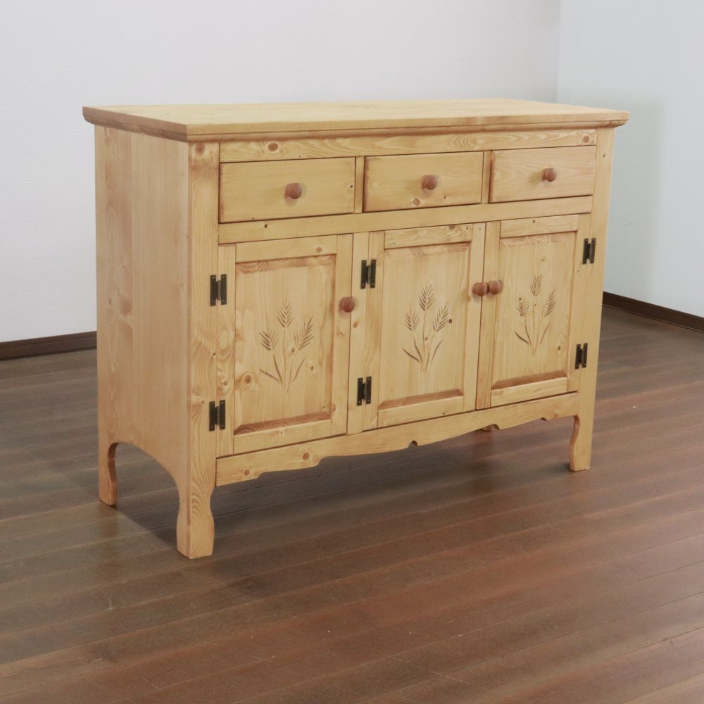 キャビネット FARMER 完成品 無垢材 パイン材 天然木 W120xD45xH90cm 収納家具 リビング収納 収納棚 ライトブラウン おしゃれ 新生活