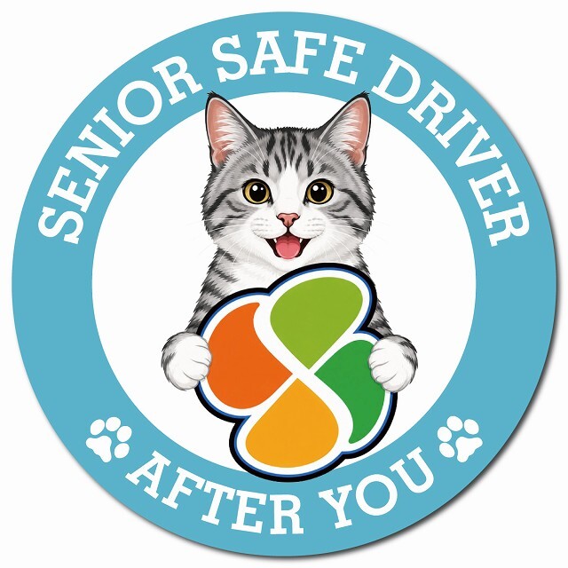 カーサイン 高齢者マーク SENIOR SAFE DRIVER サバ白 マグネット 強力 直径13cm 肉球 日本製 車 ステッカー