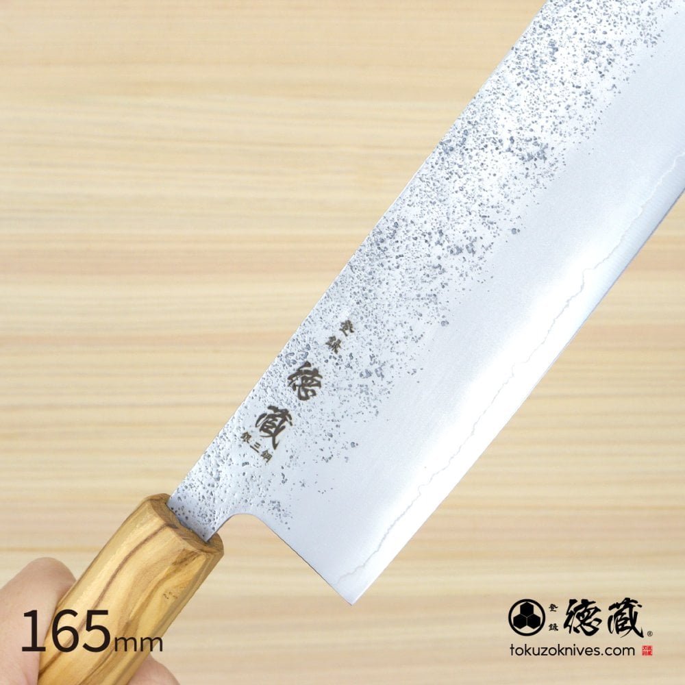 菜切ステンレス包丁　165mm 両刃 銀紙三号 オリーブ八角柄 梨地仕上げ 日本製 徳蔵刃物 【TOKUZO KNIVES】 JAPAN Kitchen Knives 包丁 ほうちょう ホウチョウ 切れ味 家庭用 野菜 両刃 お手入れ簡単 錆に強い プレゼント ギフト 贈り物 一生モノ ステンレス INOX・イノックス