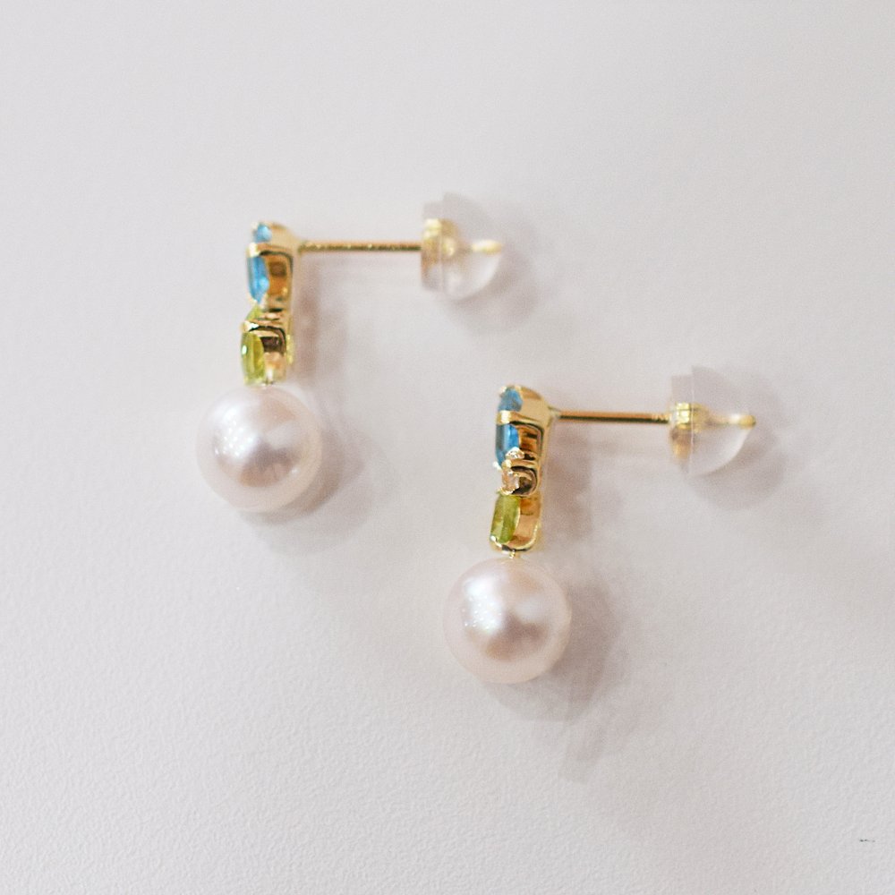 ［pearl617］ 6mm - 6.5mm ホワイトピンク 半貴石 ピアス あこや真珠