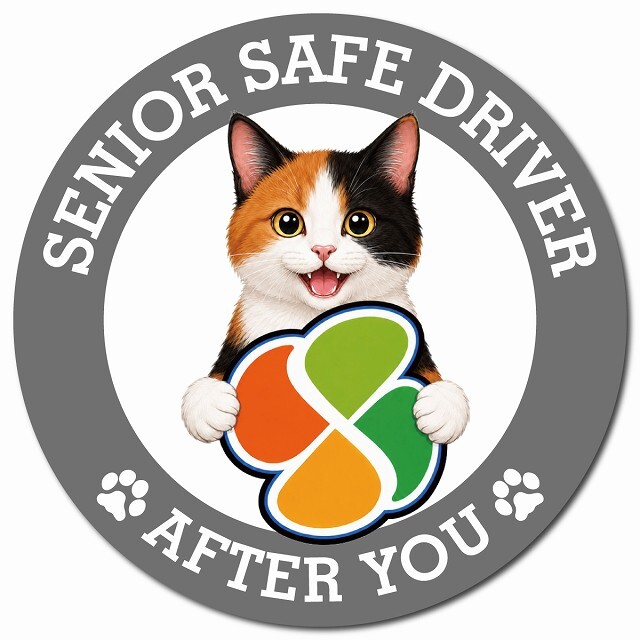 カーサイン 高齢者マーク SENIOR SAFE DRIVER 三毛 マグネット 強力 直径13cm 肉球 日本製 車 ステッカー