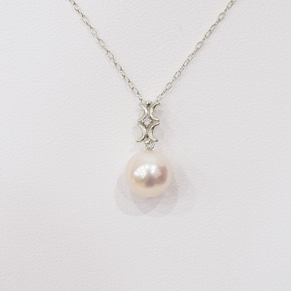 ［pearl583］ 8mm - 8.5mm ホワイトピンク ペンダント ダイヤモンド付 あこや真珠 0.01ct