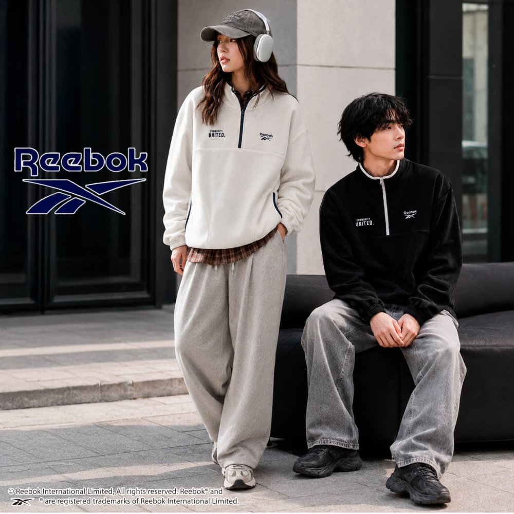 Reebok リーボック フリース プルオーバー メンズ レディース トレーナー 長袖  裏起毛 ハーフジップ 軽量 ワンポイントロゴ 刺繍   ブランド ゆったり ユニセックス 春 秋 冬 M L LL 黒 白 紺 2026fw karlas