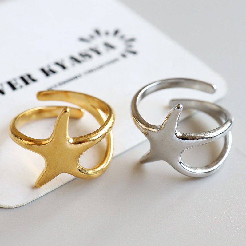 ステンレス ヒトデリング スターリング 海星 シンプル ゴールド 18K GP シルバー フリーサイズ レディース 女性 指輪 金属アレルギー対応