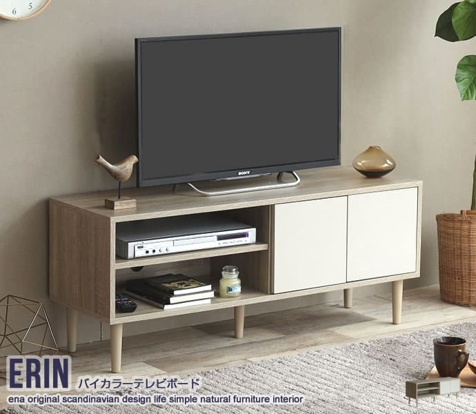 テレビ台 テレビボード バイカラー 幅110cm リビングボード テレビラック TVボード TV台 TVラック おしゃれ AV収納 ナチュラルモダン コンパクト 収納 扉付き Erin 可愛い 37インチ 42インチ 42V 木目 ディスプレイボード 新生活
