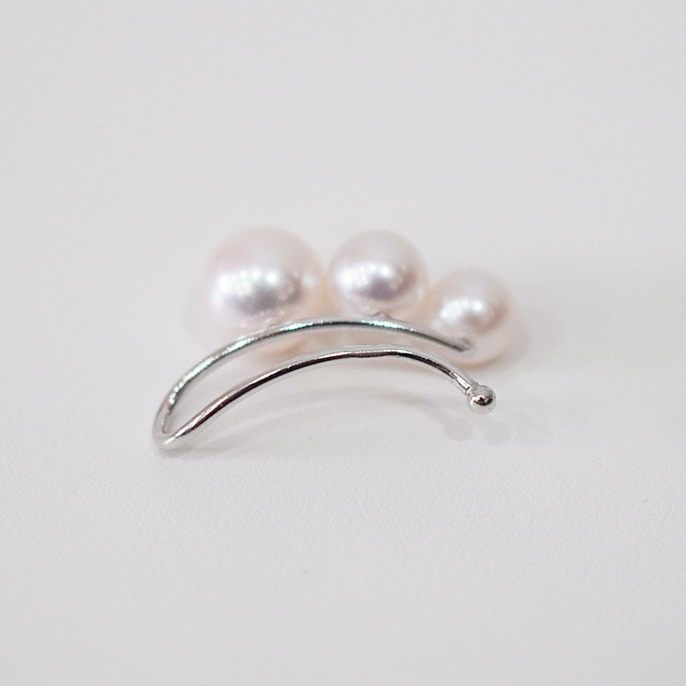 ［pearl625］片耳用 あこや真珠 5.5mm - 7.5mm 3連 ホワイトピンク イヤーカフ SV925