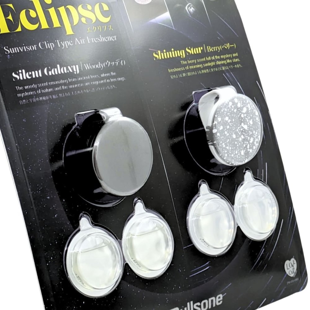 Polar Eclips　車用芳香剤　カートリッジ　4個入　香り2種（サイレントギャラクシーウッディ ､シャイニングスターベリー ）多用途のクリップ式　サンバイザー ドアポケット　シートポケット　ヘッドレストなど　原産国: 韓国　#65555　車内空間をさわやかに