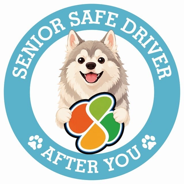 カーサイン 高齢者マーク SENIOR SAFE DRIVER ウルフドッグ ステッカー シール 直径13cm 肉球 日本製 車