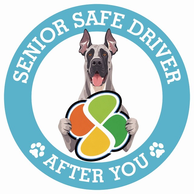カーサイン 高齢者マーク SENIOR SAFE DRIVER グレートデン ステッカー シール 直径13cm 肉球 日本製 車