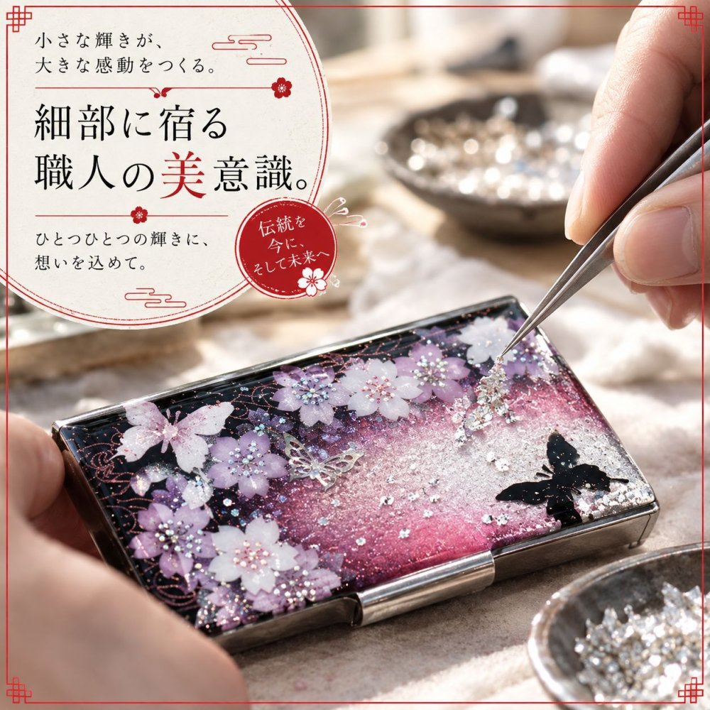 名刺入れ『値』和柄 和風 カードケース 夜桜 伝統工芸 職人 手作り 名入れ 記念日 誕生日 ギフト 送料無料 和風 ハンドメイド 立体彩色 螺鈿風 20代 40代 50代 プレゼント お祝い 還暦 退職 卒業