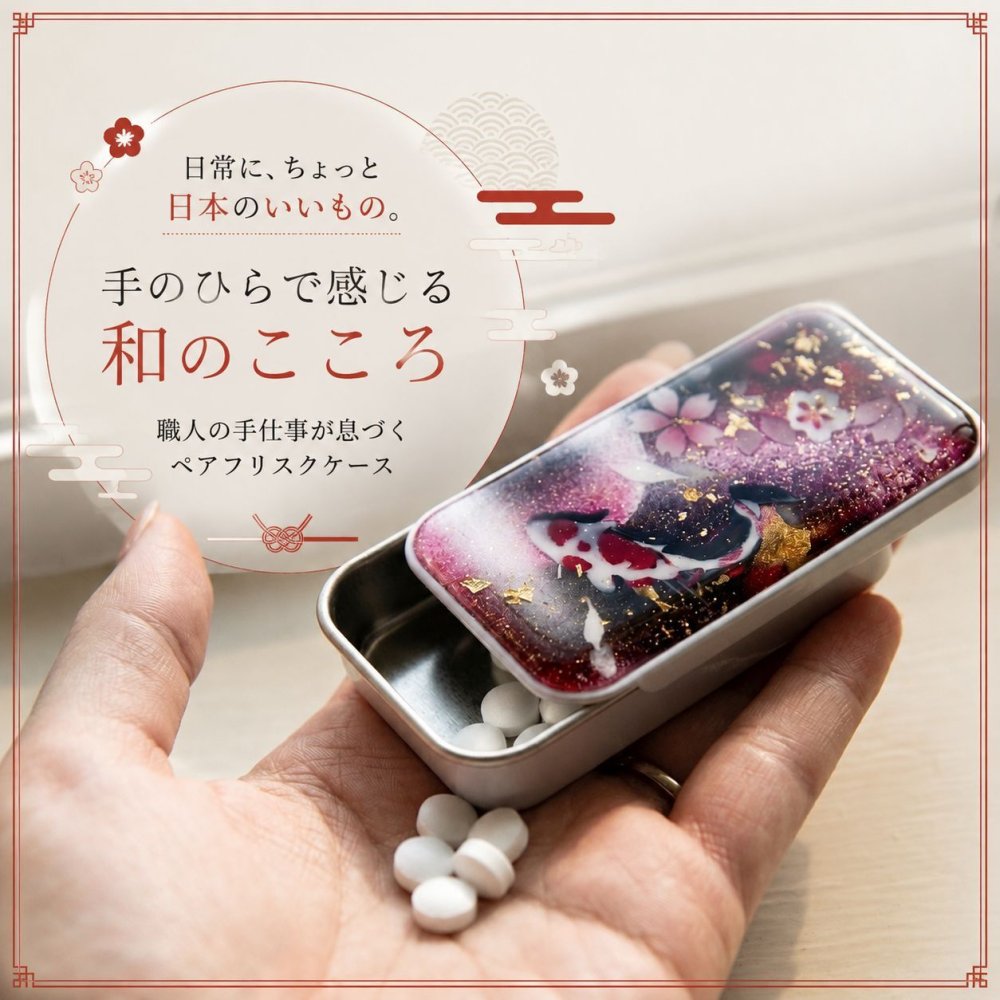 職人の手作り！和柄ペアFRISKケース「阿」フリスク タブレット ミント 名入れ 職人 手作り ハンドメイド 送料無料 伝統工芸 桜 和モダン 和柄 和風 和雑貨 ギフト プレゼント 贈り物