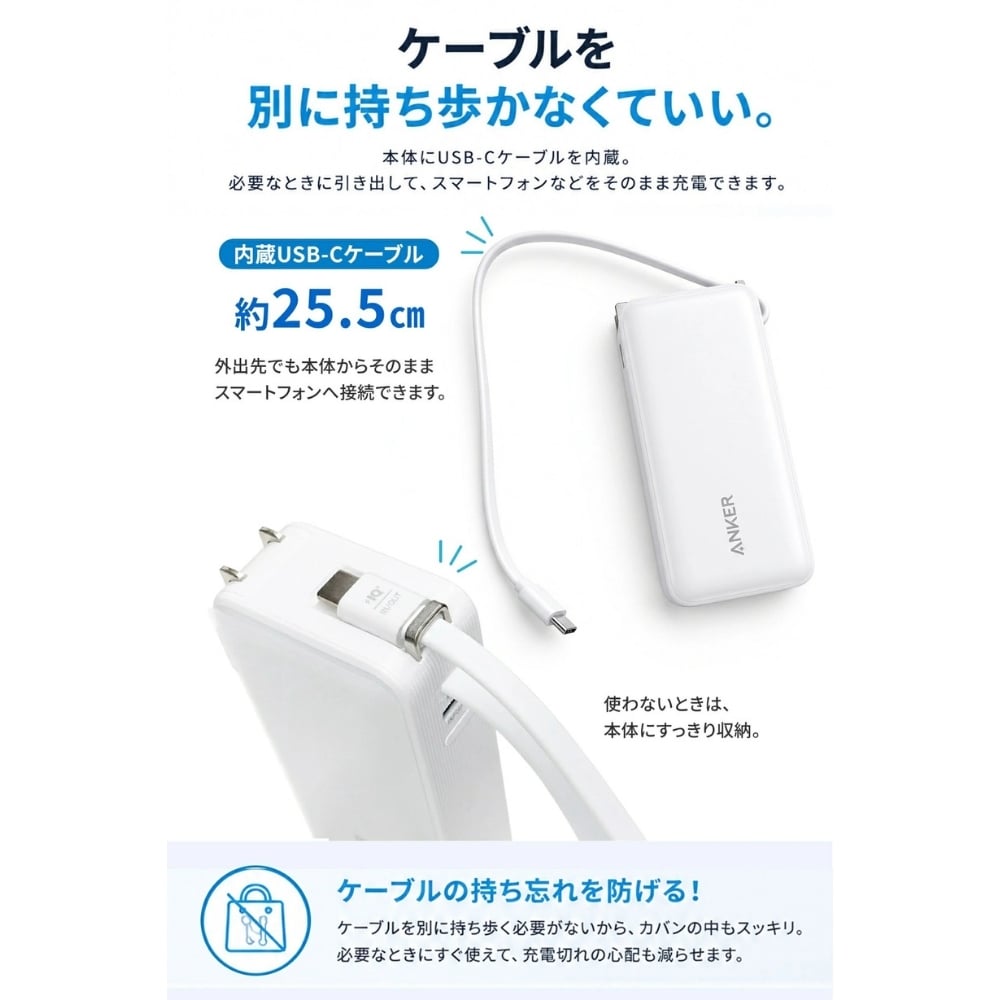 Anker Power Bank A1637 10000mAh Fusion モバイルバッテリー 最大30W USB-Cケーブル内蔵 コンセントプラグ搭載 ギフト 彼氏 誕生日 ガジェット プレゼント 
