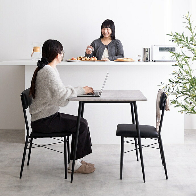 ダイニング家具 【3点セット】 ダイニングテーブルセット 食卓 チェア 椅子 机 リビング カフェ 大理石 石目柄 一人暮らし 一人用 黒脚 幅70 2人掛け 3点 在宅 リモートワーク 軽量 いす イス 正方形 PVC スチール