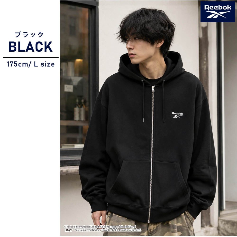 Reebok リーボック ジップパーカー メンズ レディース rm-6105 スウェットパーカー フルジップ 長袖 フーディー 裏起毛 暖かい ロゴ 刺繍 ビッグシルエット オーバーサイズ 羽織り スポーティ カジュアル M L LL 2026FW Karlas 別注