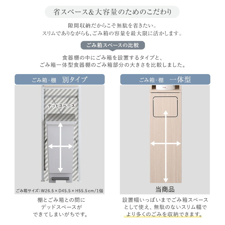 食器棚 ゴミ箱収納付き さわやかなごみ箱一体型 ごみ箱1つタイプ：