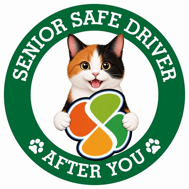 カーサイン 高齢者マーク SENIOR SAFE DRIVER 三毛 ステッカー シール 直径13cm 肉球 日本製 車