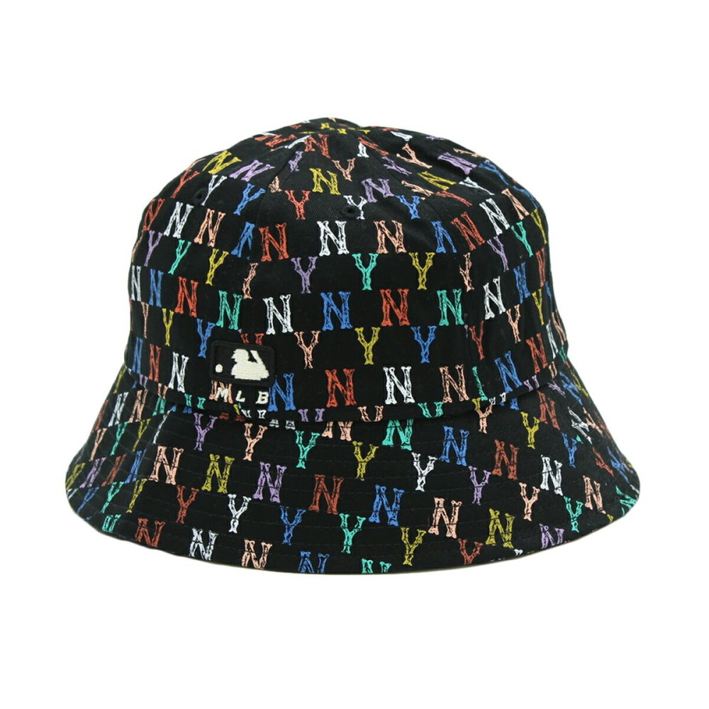 エムエルビーコリア MLB Korea バケットハット 帽子 ニューヨーク ヤンキース モノグラム レインボー ドーム 32CPH4111 50L メンズ レディース ユニセックス ブラック+レインボー 海外正規品