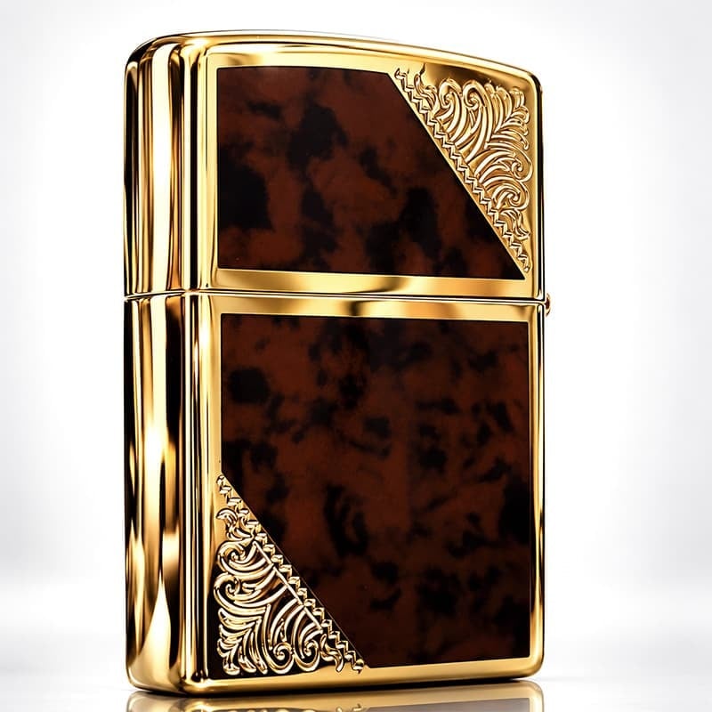 ZIPPO ライター ジッポ ゴールド＆ブラウン クラシック アラベスク 両面加工 マーブル柄 金タンク かっこいい ギフト メンズ プレゼント