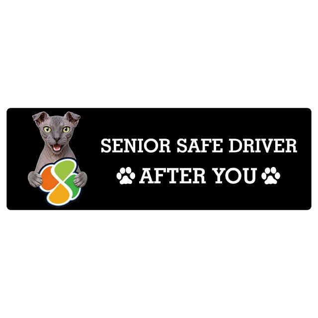 カーサイン 高齢者マーク SENIOR SAFE DRIVER ユークレニアンレフコイ ステッカー シール 長方形 20x6.7cm 肉球 日本製 車