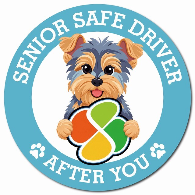 カーサイン 高齢者マーク SENIOR SAFE DRIVER ヨークシャーテリア マグネット 強力 直径13cm 肉球 日本製 車 ステッカー
