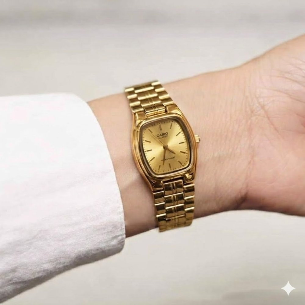 CASIO カシオ レディース 腕時計 収納ケース付き　ゴールド 小さめ スクエア 軽量 シンプル 女性用 海外モデル 誕生日 プレゼント ギフト 就職祝い 還暦祝い 成人 卒業 入学