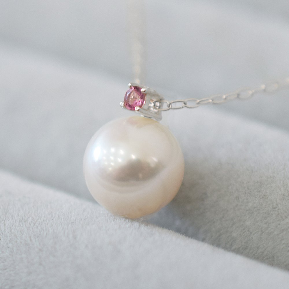 ［pearl606］8mm - 8.5mm ホワイトピンク ペンダント ネックレス 10月 誕生石 ピンクトルマリン あこや真珠