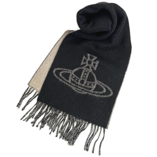 ヴィヴィアンウエストウッド マフラー Vivienne Westwood 81030006 W01MK N402 Double Face Scarf BLACK WHITE ブラック ホワイト リバーシブル ビッグオーブロゴ