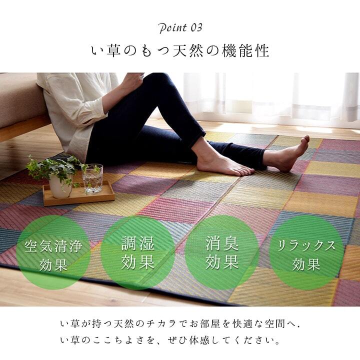 夏ラグ 夏用カーペット ラグ 純国産 国産 日本製 い草 抗菌防臭 自然素材 モダン 『DXカラフルブロック』 約191×191cm