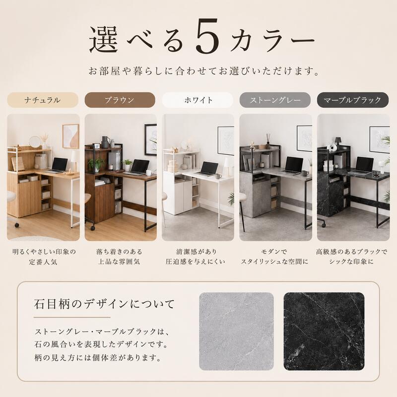 勉強机 高校生 中学生 学習机 幅120cm L字デスク 収納付き 学習デスク 棚付き 扉収納 可動棚 リビング学習 PCデスク 木目調 5色 新生活