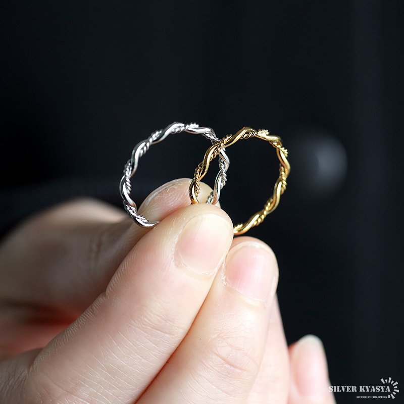 ステンレス ダブル ツイストリング ひねりリング 細身 個性的 ねじりリング ゴールド 18K GP シルバー レディース 女性 指輪 金属アレルギー対応
