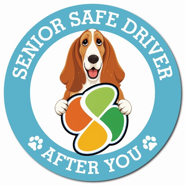 カーサイン 高齢者マーク SENIOR SAFE DRIVER バセットハウンド マグネット 強力 直径13cm 肉球 日本製 車 ステッカー