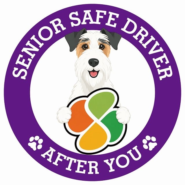 カーサイン 高齢者マーク SENIOR SAFE DRIVER ワイヤーフォックステリア ステッカー シール 直径13cm 肉球 日本製 車